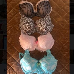 Victoria's Secret Lace and Print Bra Collection - Black, Pink, Blue